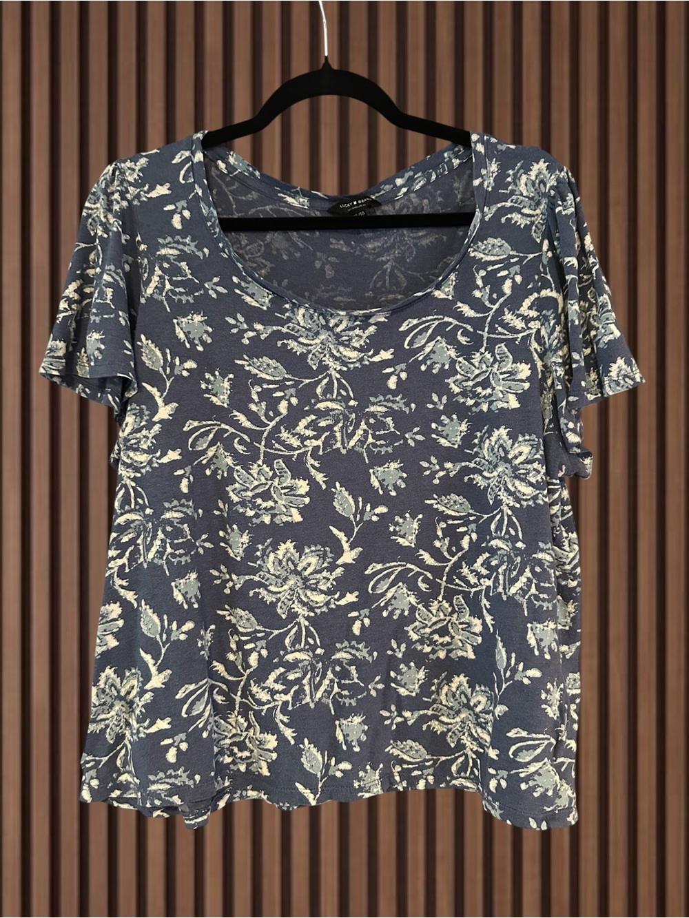 Lucky Brand Blue Floral Scoop Neck Tee